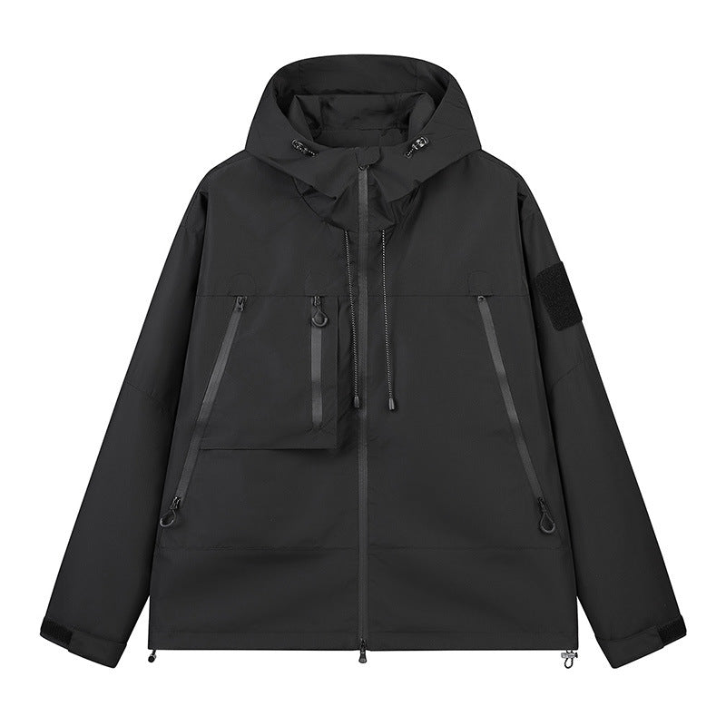 Men's Technical Hooded Outdoor Jacket with Water-Repellent Zippers and Utility Pockets Chichicherry