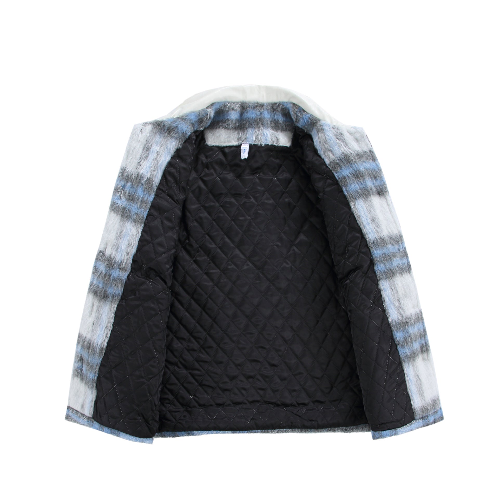 Women's Checked Wool Blend Shacket with Contrasting Faux Leather Collar Chichicherry