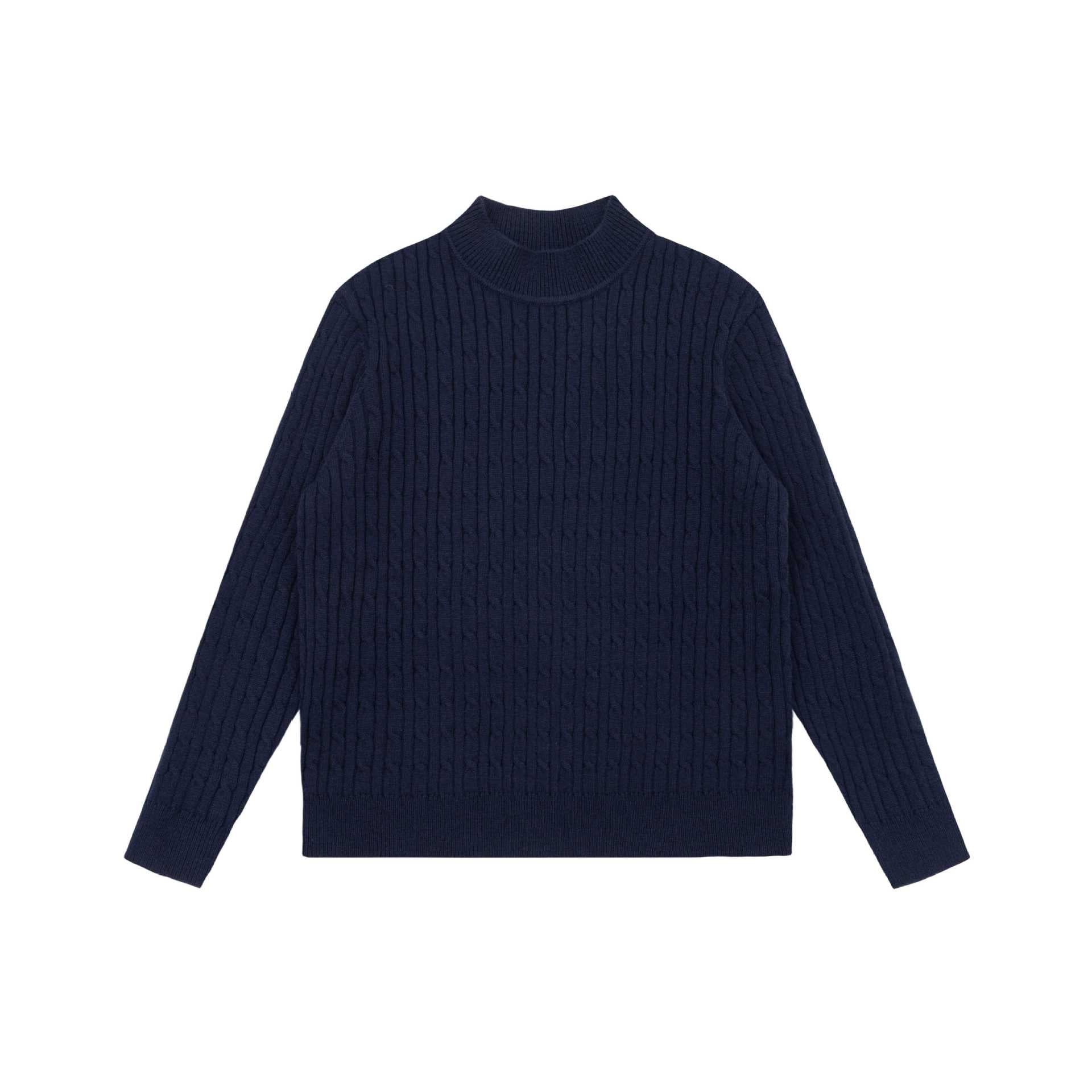 Unisex Chunky Knit Stand-Up Collar Sweater with Cable Pattern Chichicherry