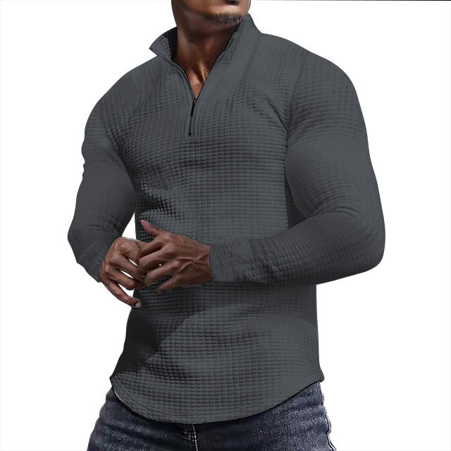 Men's waffle knit long sleeve shirt with short zip Chichicherry
