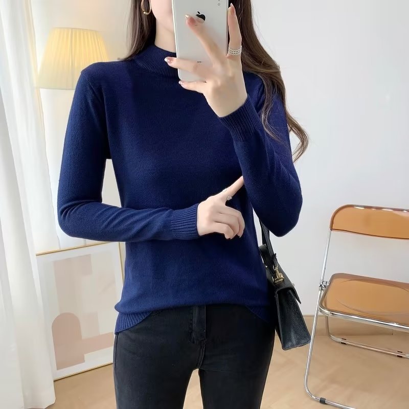 Damen Feiner Langarm-Feinstrickpullover mit schmalem Stehkragen und gerippten Bündchen Chichicherry
