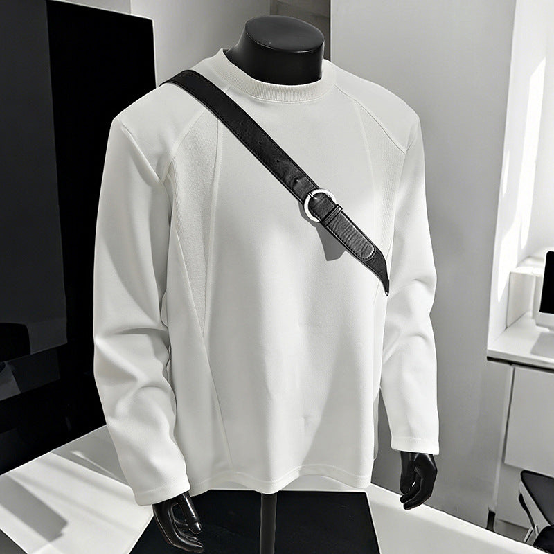 Men's Minimalist Long Sleeve Sweatshirt with Raglan Sleeves and Clean-Cut Round Neck Chichicherry