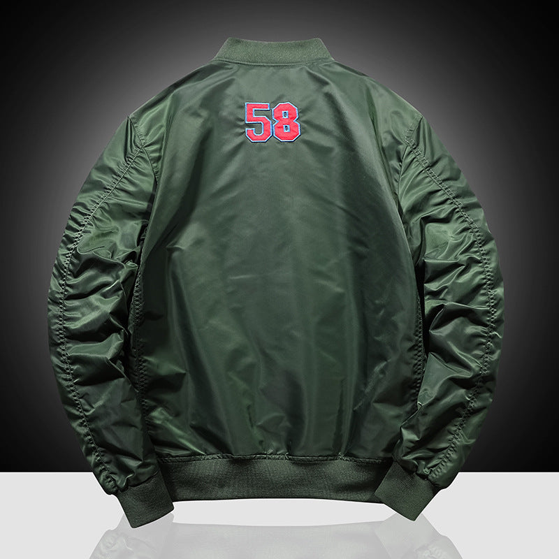 Men's Patch-Embellished Pilot Bomber Jacket made of Nylon with Arm Pocket and Ribbed Cuffs Chichicherry