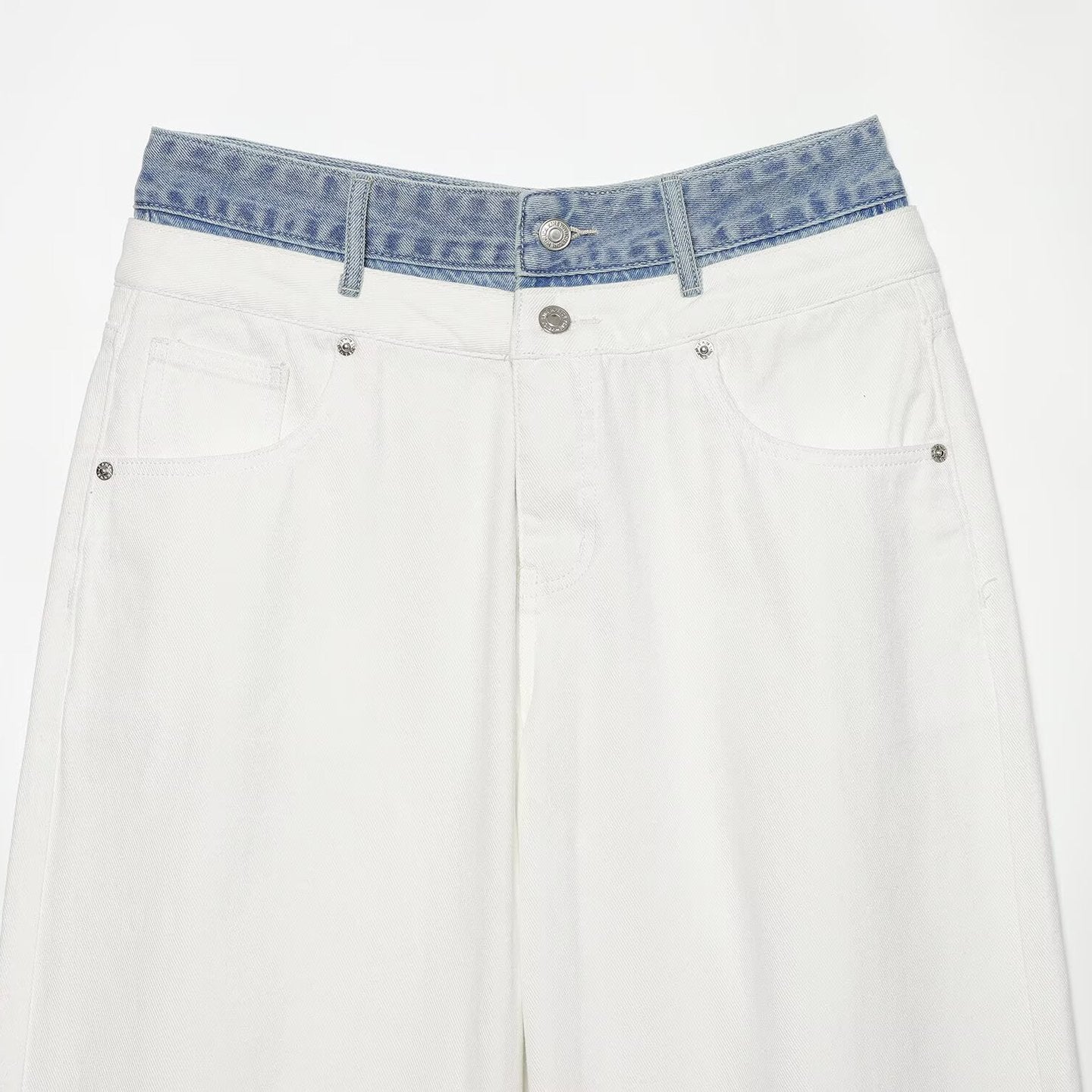 Women High-Waist Culotte Jeans with Wide Leg and Contrasting Jeans Waistband Chichicherry