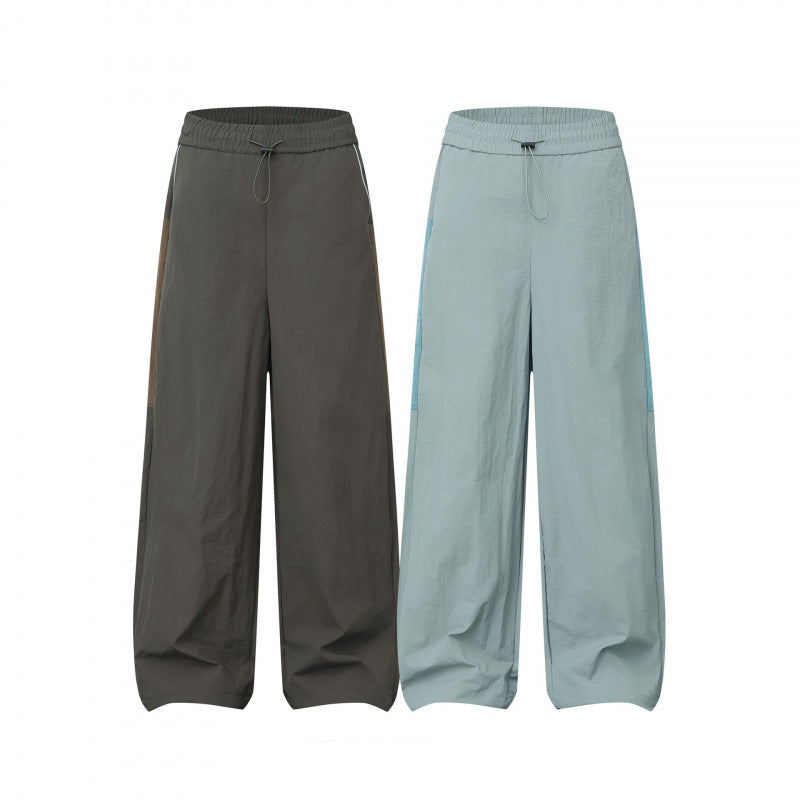 Women Wide Cargo-Style Pants with Elastic Waistband, Drawstring and Side Inset Details Chichicherry
