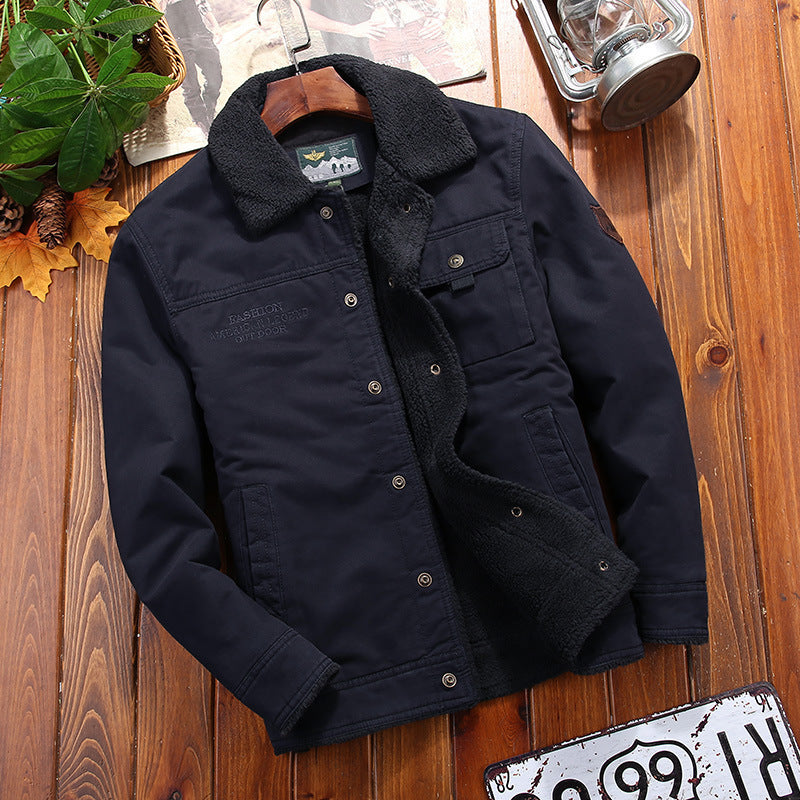 Men's Sherpa-lined canvas trucker jacket with shirt collar and flap pockets Chichicherry