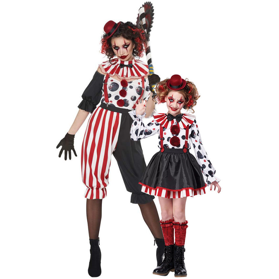 Girl Clown Costume with Striped Overall and Funny Accessories Chichicherry