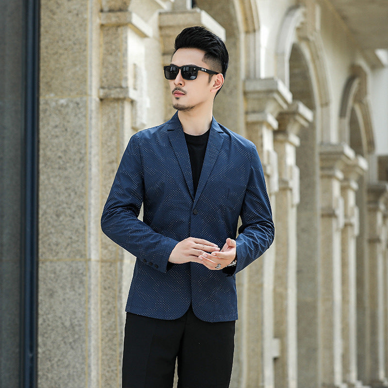 Men's Slim-Fit Blazer with Subtle Allover Dot Pattern Chichicherry