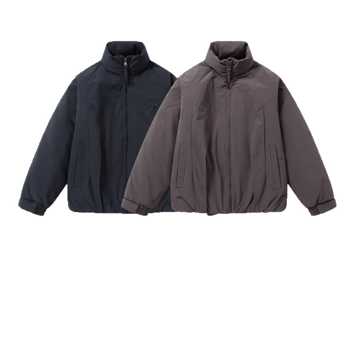Men's short puffer jacket with protective stand-up collar, concealed zipper, and elastic hem Chichicherry