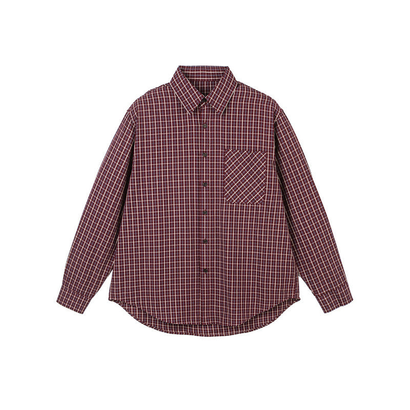 Men's Oversize Checkered Shirt with Rounded Hem and Diagonal Breast Pocket Detail Chichicherry