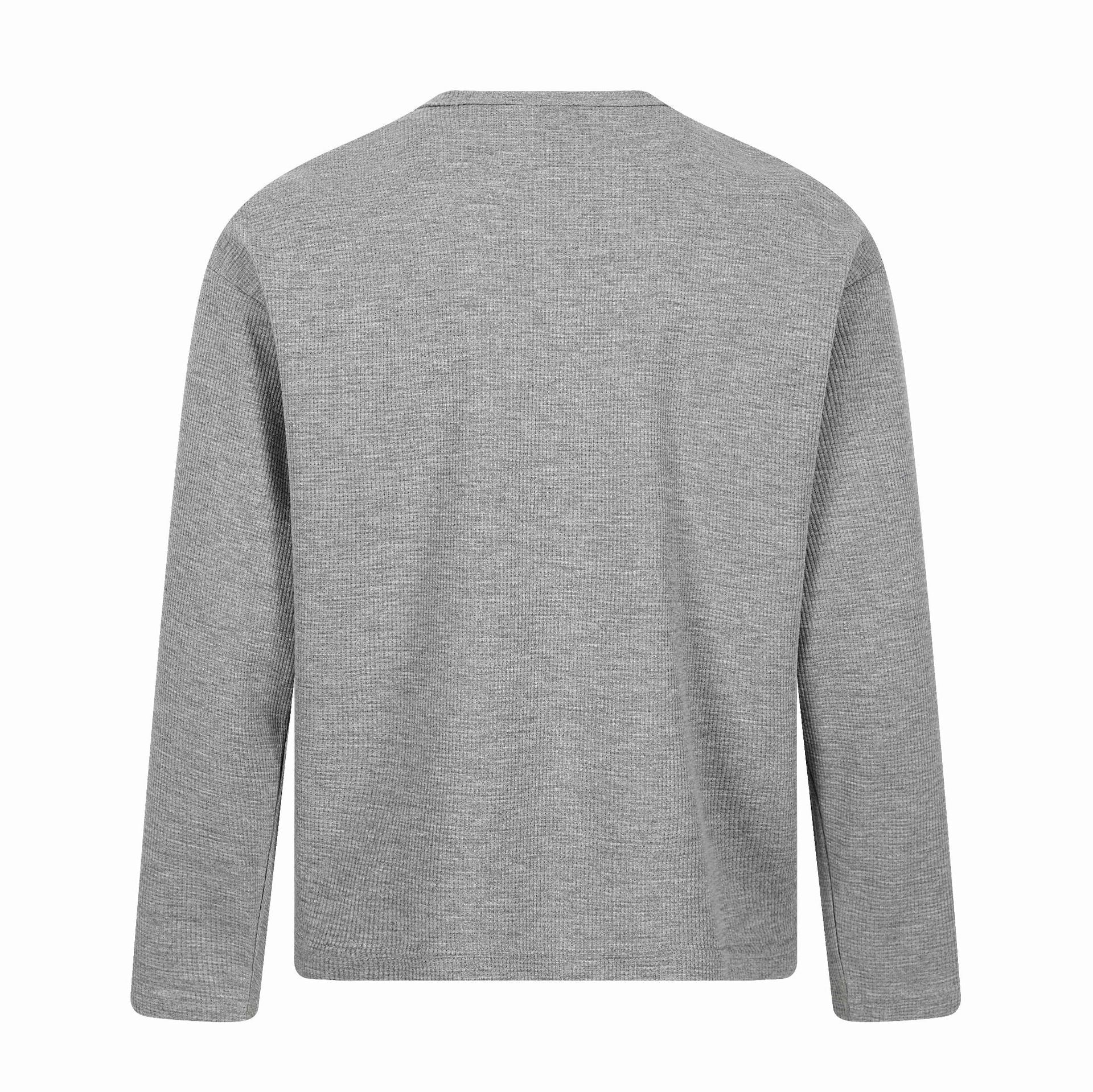 Men's Long Sleeve Henley Shirt with Waffle Texture, Button Placket and Large Graphic Print Chichicherry