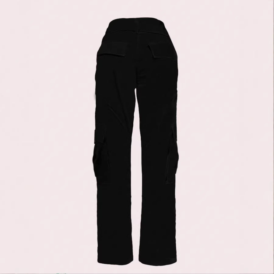 Women's Utility Cargo Pants with High Waist, Straight Leg and Side Flap Pockets Chichicherry