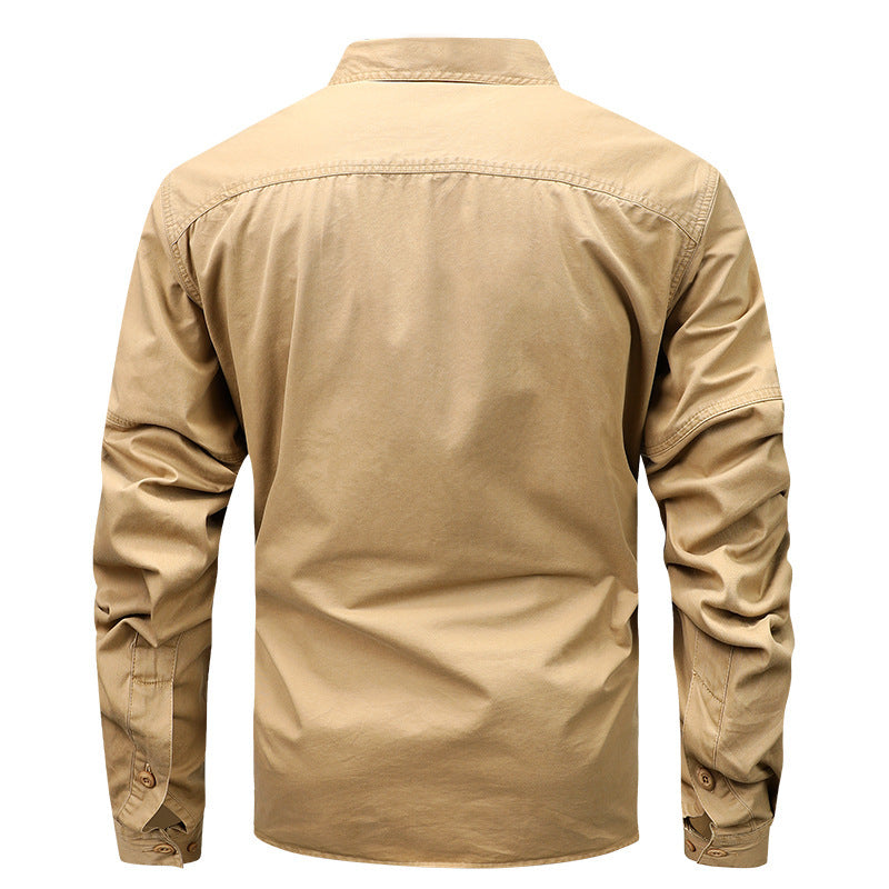 Men's Long Sleeve Canvas Field Shirt with Chest Flap Pockets Chichicherry