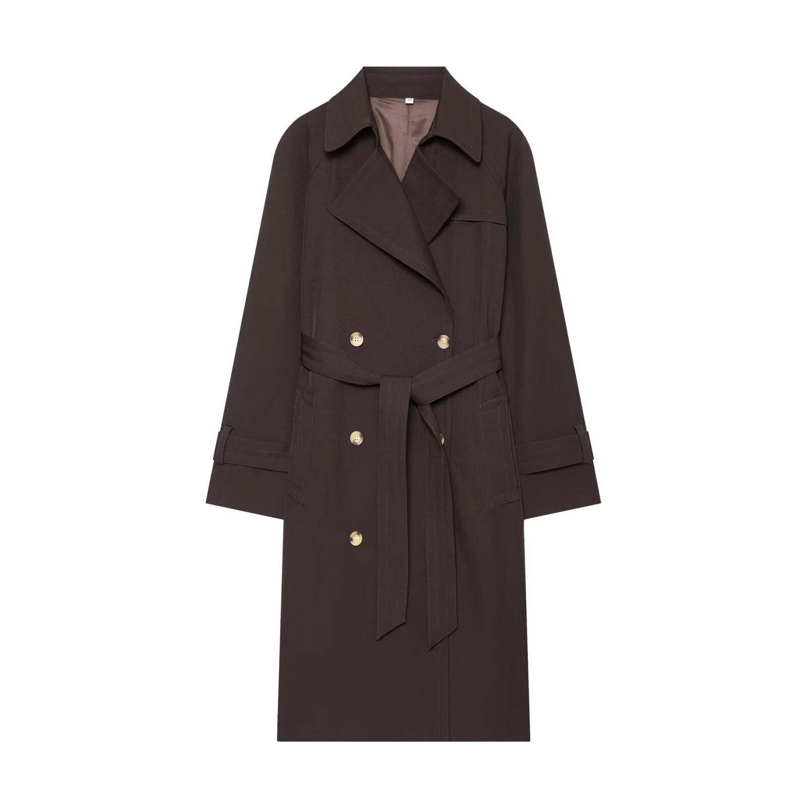 Women's long double-breasted trench coat with tie belt and raglan sleeves Chichicherry