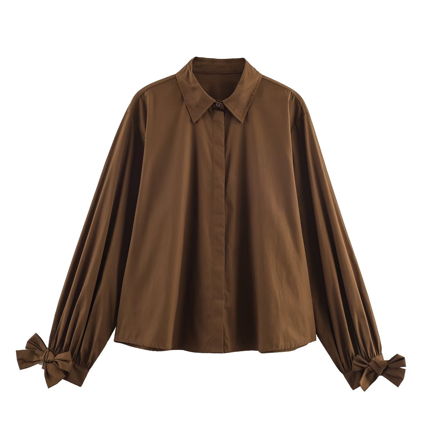 Women's oversized shirt blouse with classic collar, balloon sleeves, and bow cuffs Chichicherry