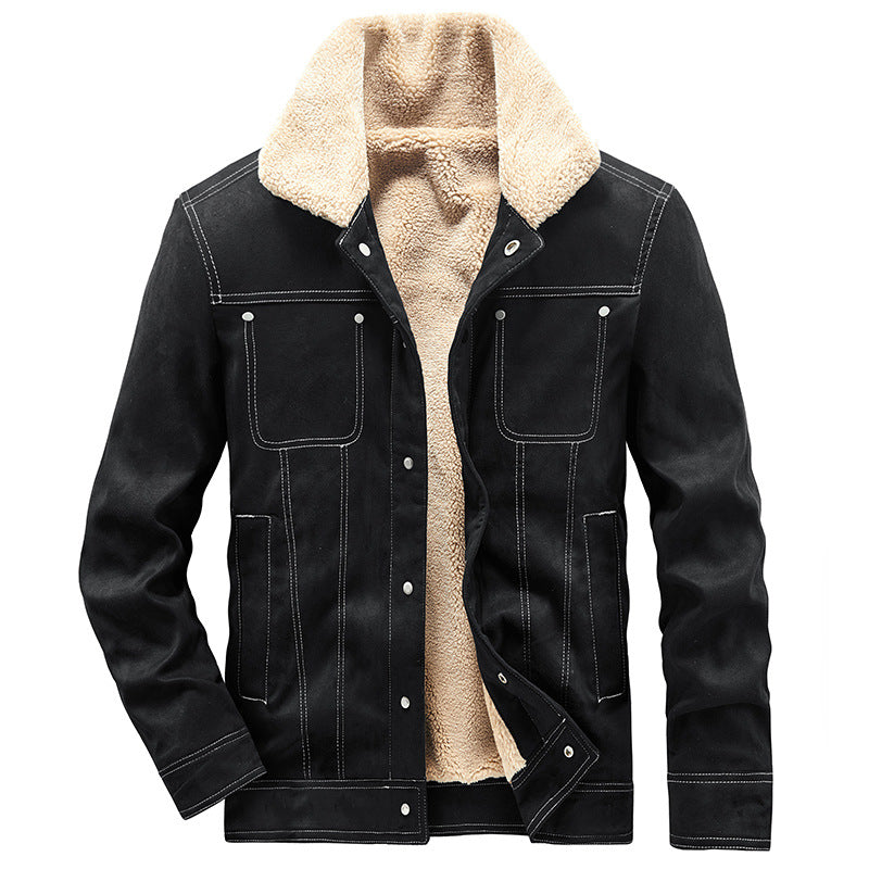 Men's Padded Trucker Jacket in Suede Look with Sherpa Collar Chichicherry
