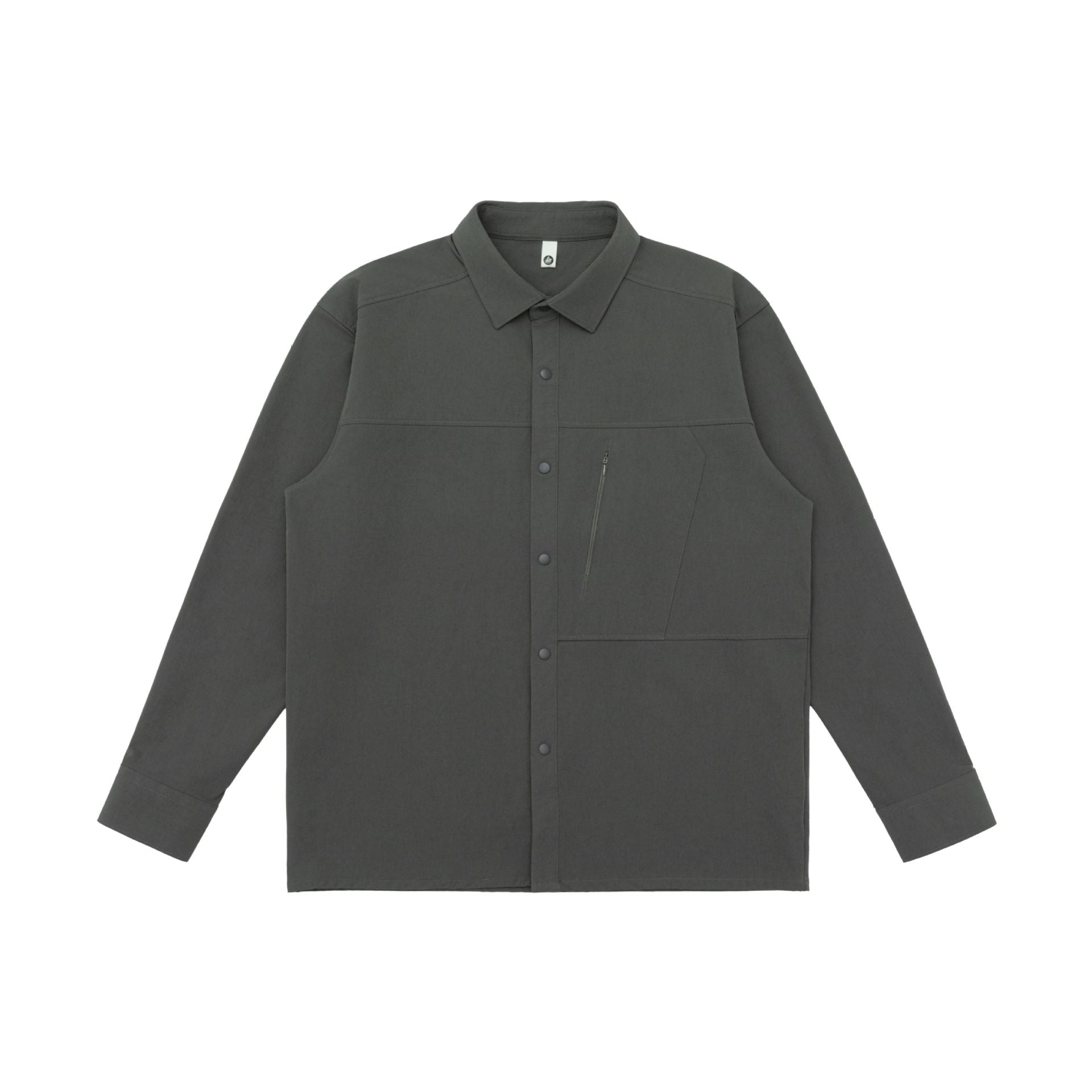 Unisex Oversized Shirt Jacket in Utility Style with concealed snap button placket and diagonal zip pocket Chichicherry
