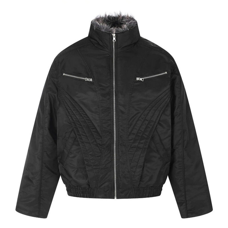 Women's padded bomber jacket with high stand-up collar, faux fur lined collar and zippered pockets Chichicherry