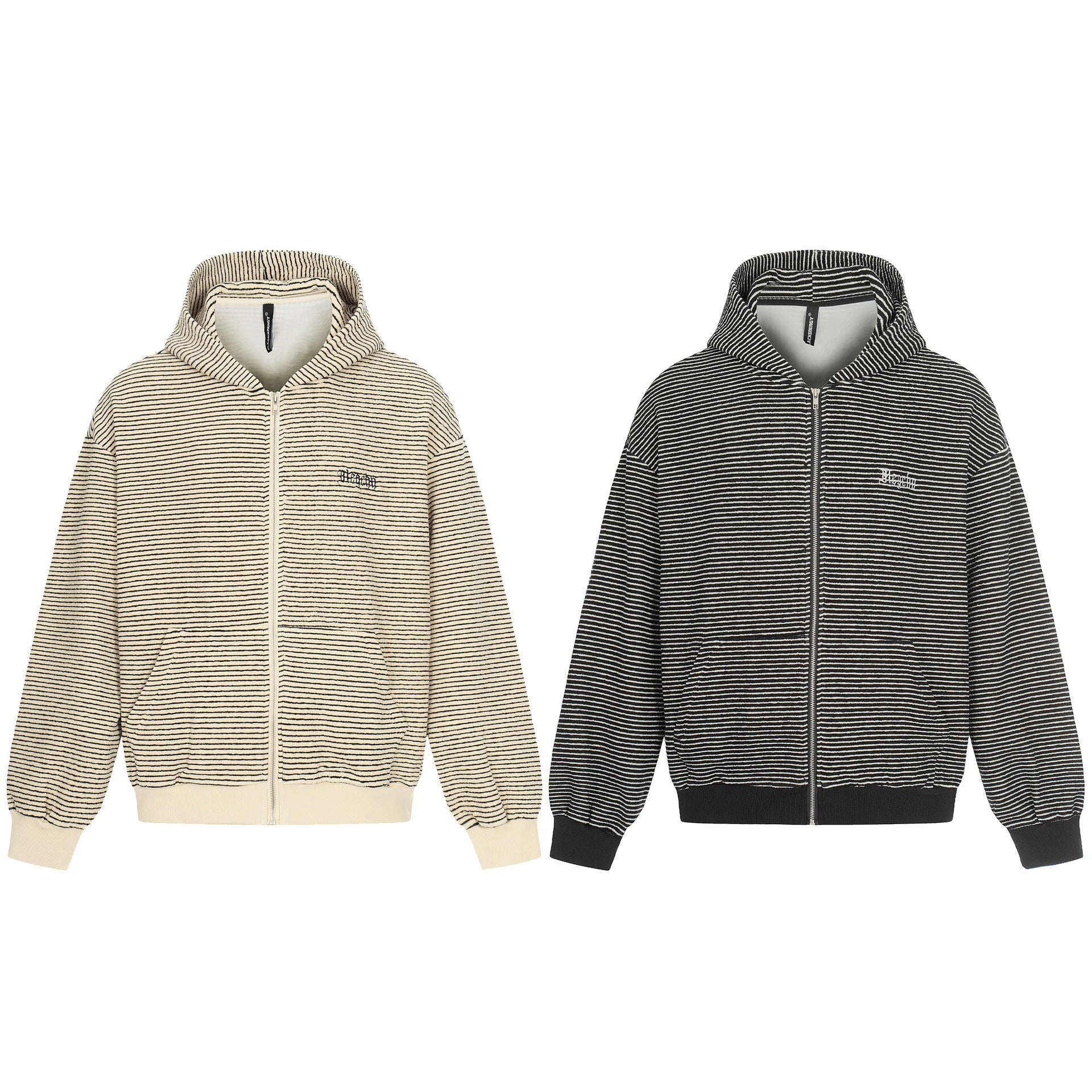 Unisex Striped Zip-Up Hoodie Sweatshirt with Textured Surface Chichicherry