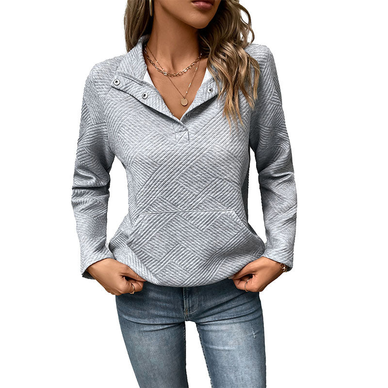 Women's quilted sweatshirt with snap button collar, V-neck and kangaroo pocket Chichicherry