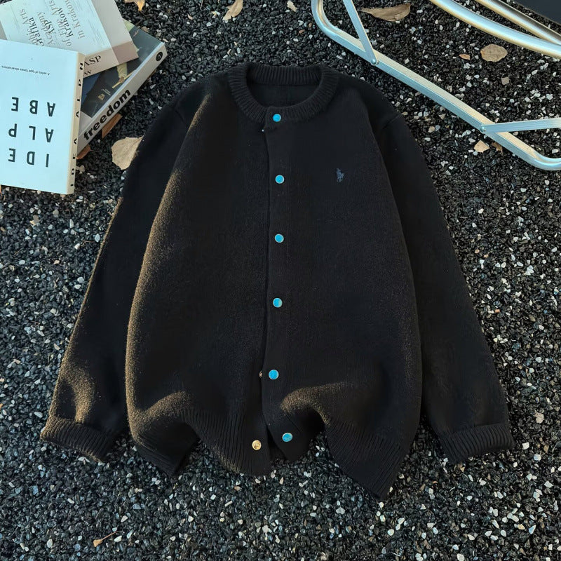 Unisex Oversize-Strickjacke mit Druckknopfleiste, geripptem Saum und Melange-Optik Chichicherry