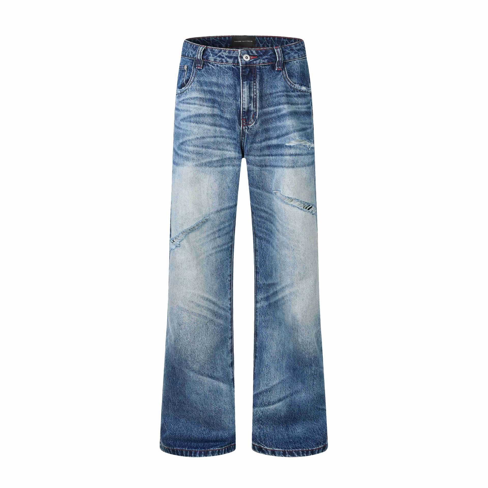 Women High-Cut Jeans with Wide Leg, Destroyed Look and Five-Pocket Style Chichicherry