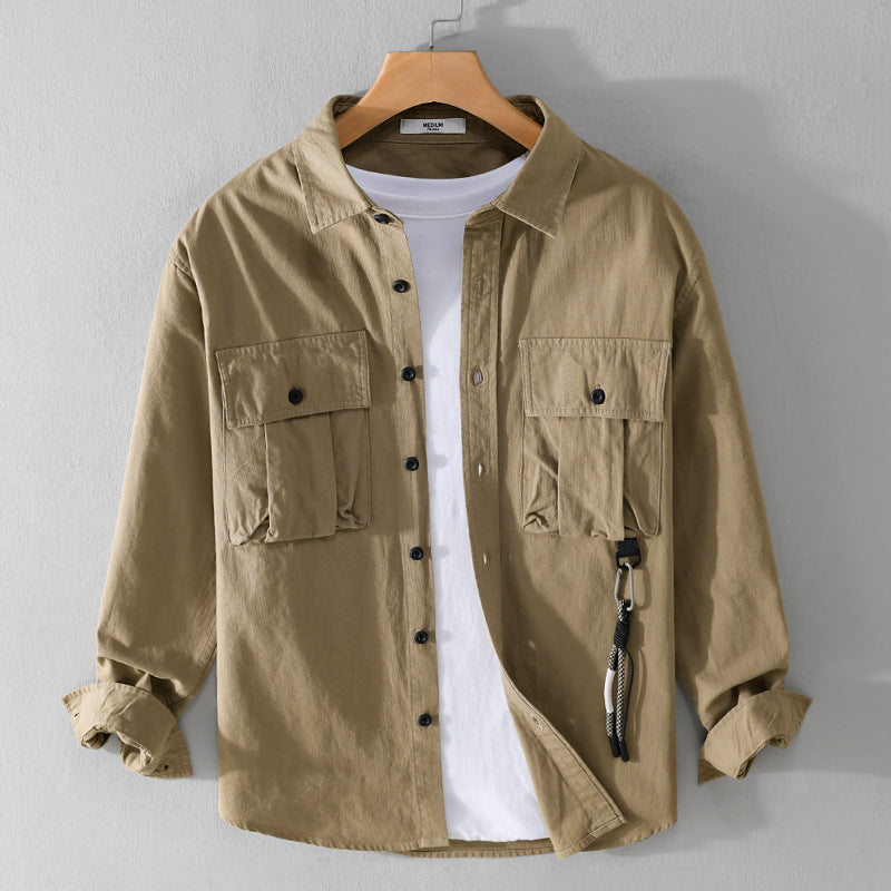 Men's Utility Overshirt with Double Chest Pockets and Carabiner Detail Chichicherry
