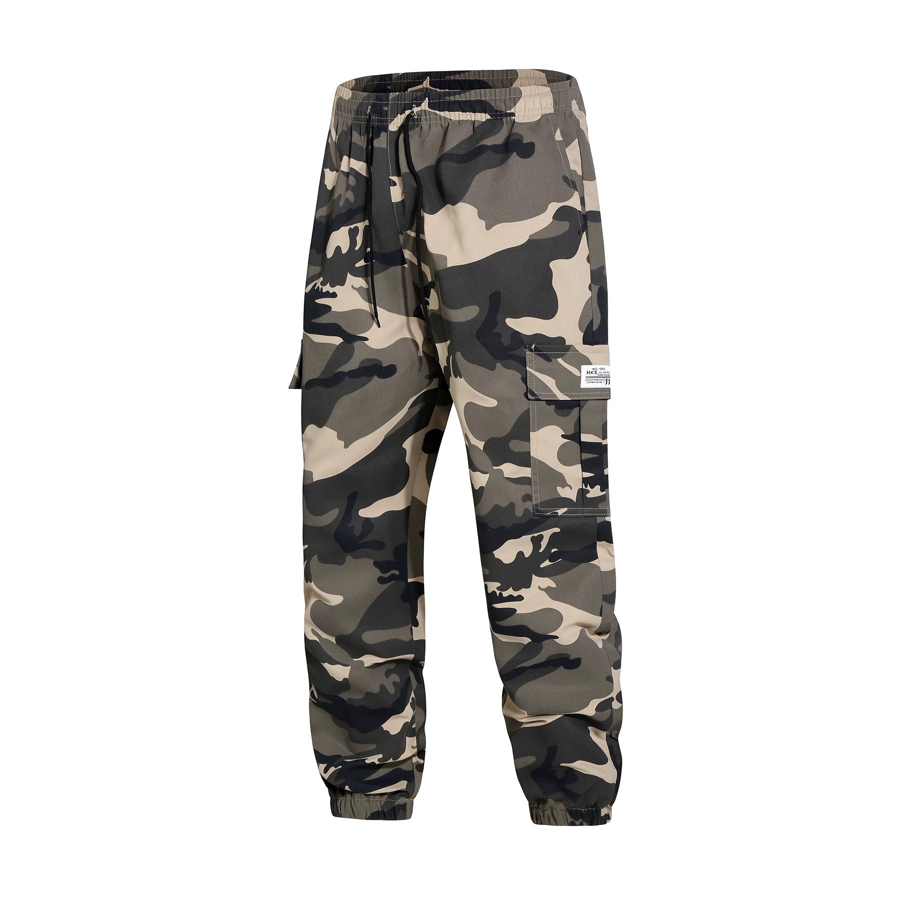 Men's cargo pants in jogger style with camouflage, drawstring waistband & elastic ankle cuffs Chichicherry