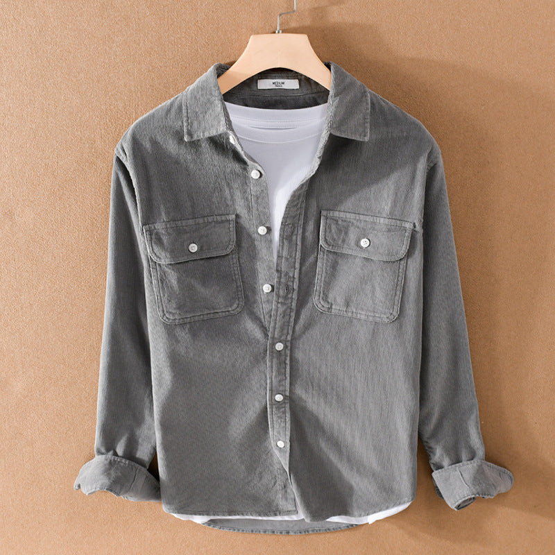 Men's corduroy shirt jacket in worker style with patch double pockets and soft used finish Chichicherry