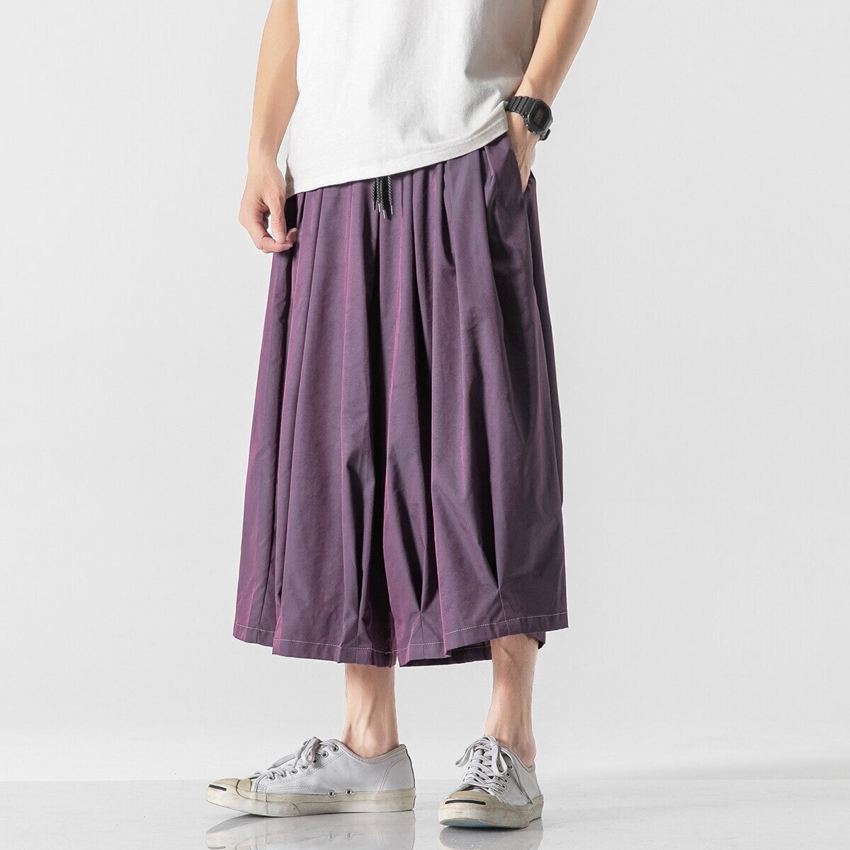 Men's Wide Cut Culotte Lounge Pants with Drop Crotch and Elastic Drawstring Chichicherry