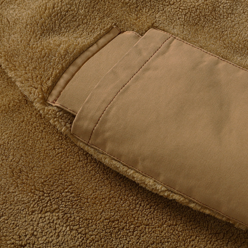 Men's Canvas Field Jacket with Warming Sherpa Inner Lining and Utility Pockets Chichicherry