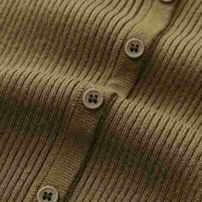 Women's Ribbed Fine Knit Cardigan with Deep V-Neck and Button Placket Chichicherry