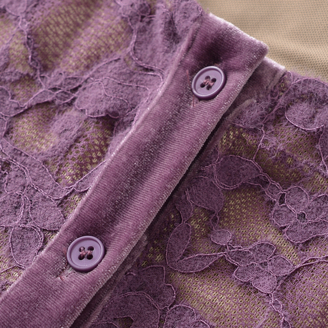 Ladies Fine Lace Cardigan with Matching Under Top and Velvet Trim Chichicherry