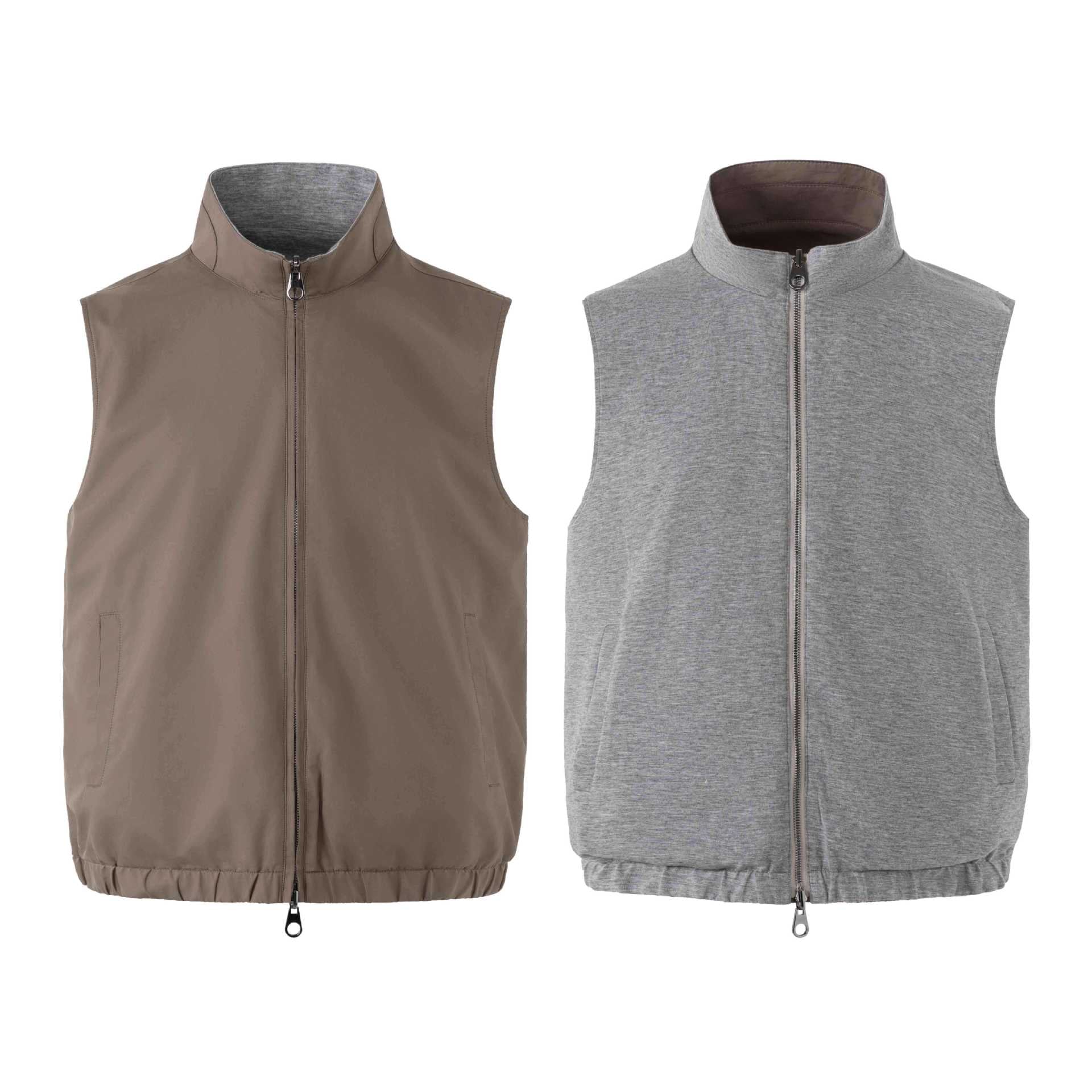 Unisex Reversible Padded Vest with High Stand-Up Collar and Elastic Hem Chichicherry