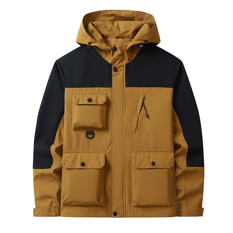 Men's Technical Utility Field Jacket with Hood, Multiple Pockets and Wind-Resistant Shell Chichicherry