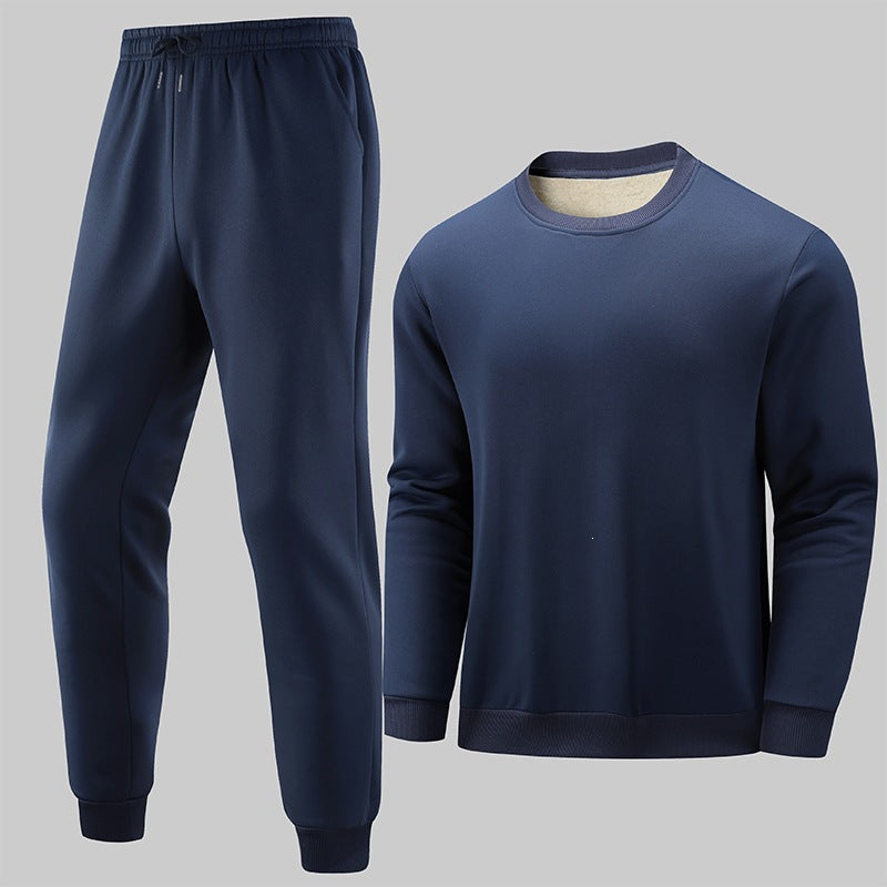 Men's Thermo Fleece Lounge Set with Crew Neck Sweater & Tapered Jogging Pants Chichicherry