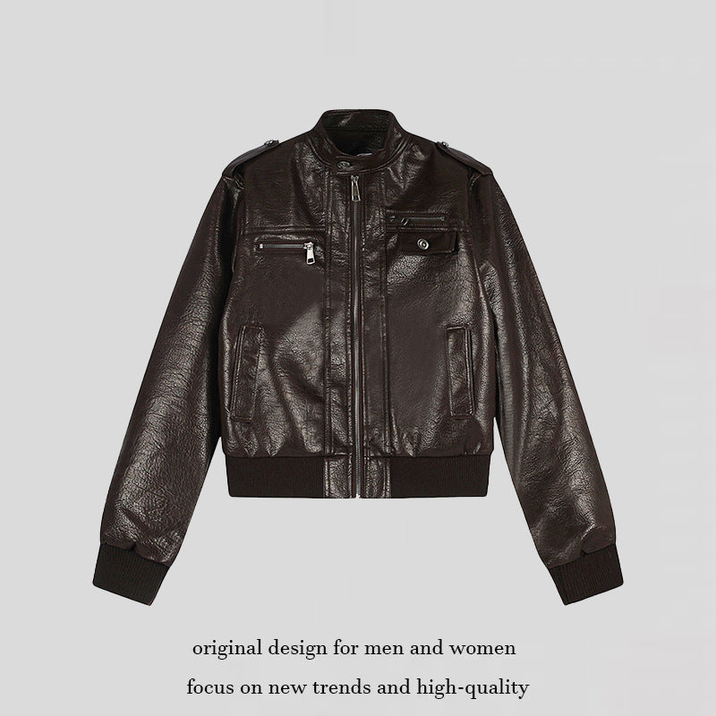 Men's Leather Look Bomber Jacket Chichicherry