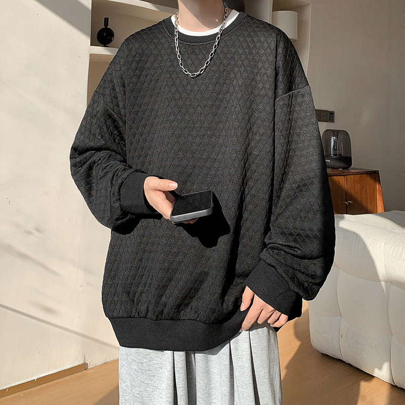 Men's Oversize Quilt Sweatshirt with Diamond Pattern and Ribbed Cuffs Chichicherry