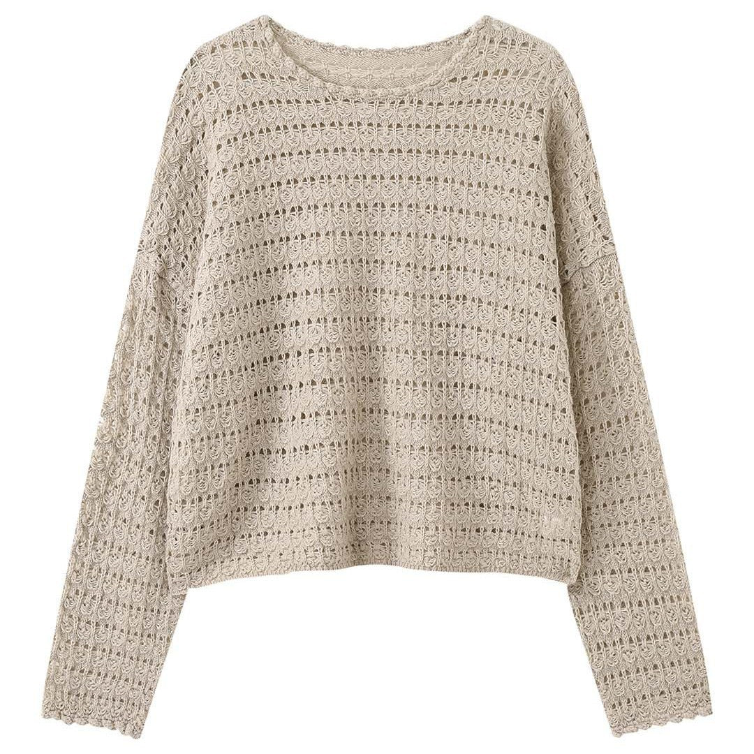 Women's Crocheted Oversized Openwork Sweater with Boat Neck Chichicherry
