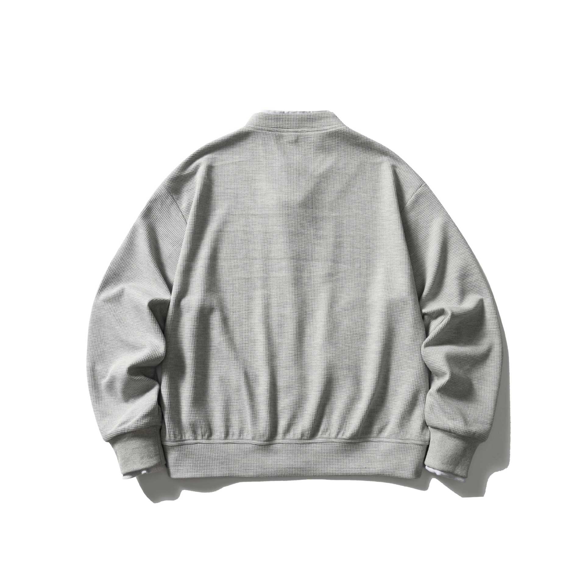 Unisex Short Cut Boxy Blouson Jacket with Waffle Structure, Stand-Up Collar and Contrast Piping Chichicherry