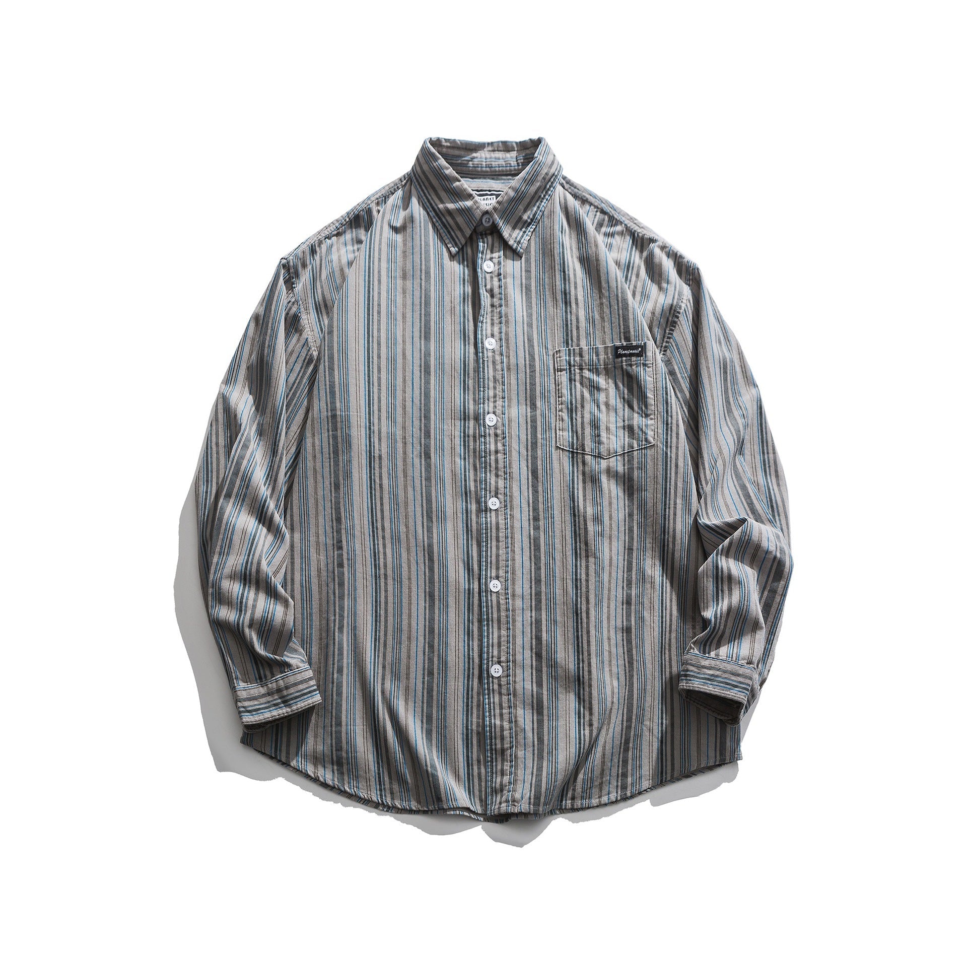 Men's Striped Lightweight Overshirt-Shirt with Chest Pocket and Kent Collar Chichicherry