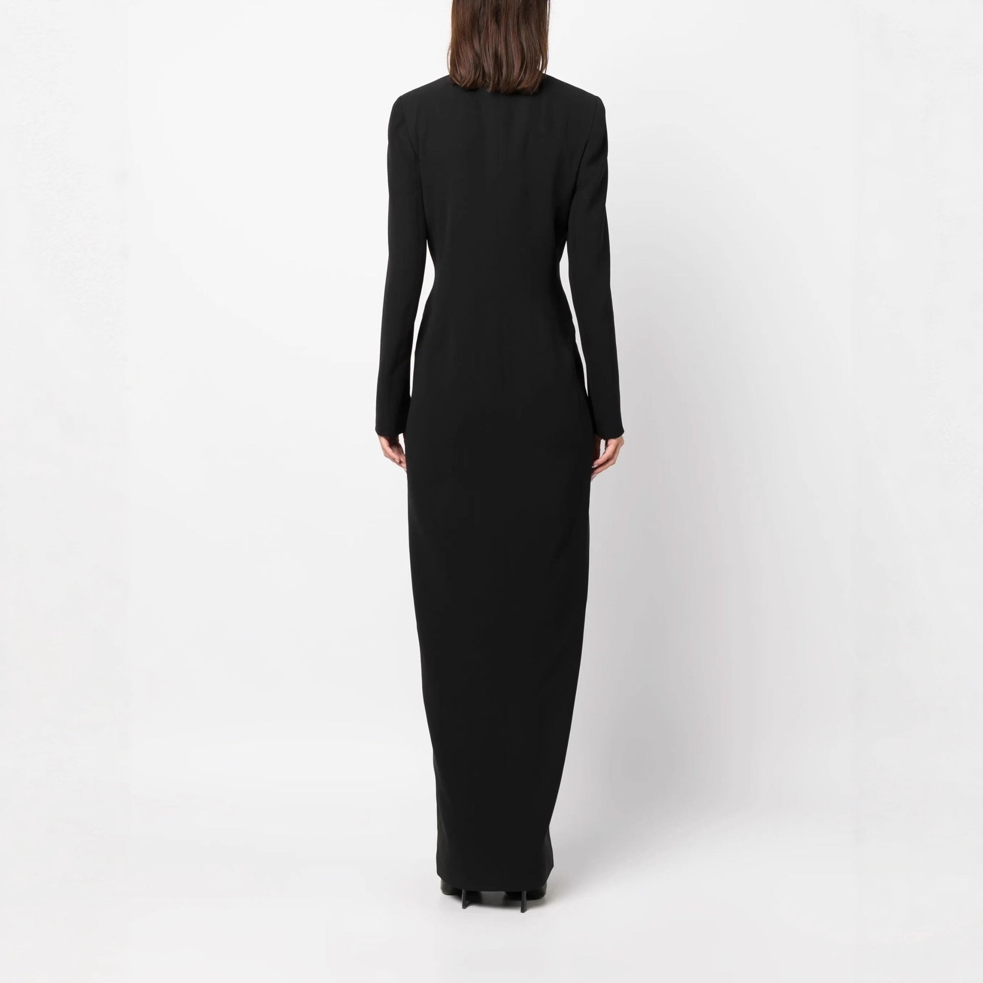 Women's Double-Breasted Blazer Dress with Satin Lapels Chichicherry