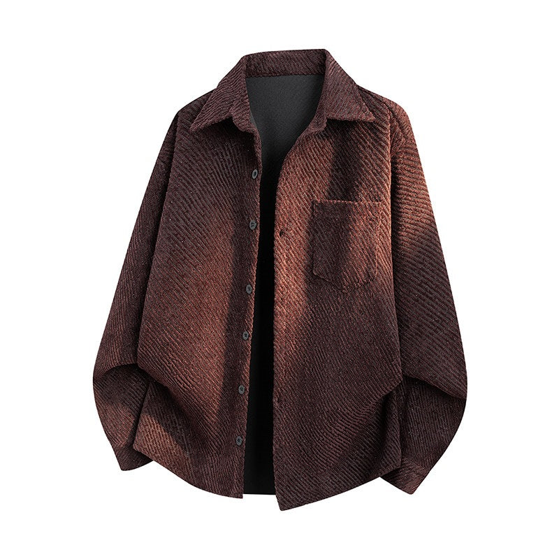 Women Oversize Texture Shirt Jacket with Diagonal Structure and Chest Pocket Chichicherry