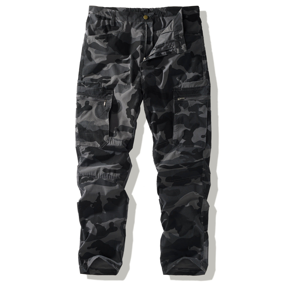 Men's Tactical Cargo Pants with Knee Reinforcement, Multiple Zipper Pockets and Elastic Waistband Chichicherry