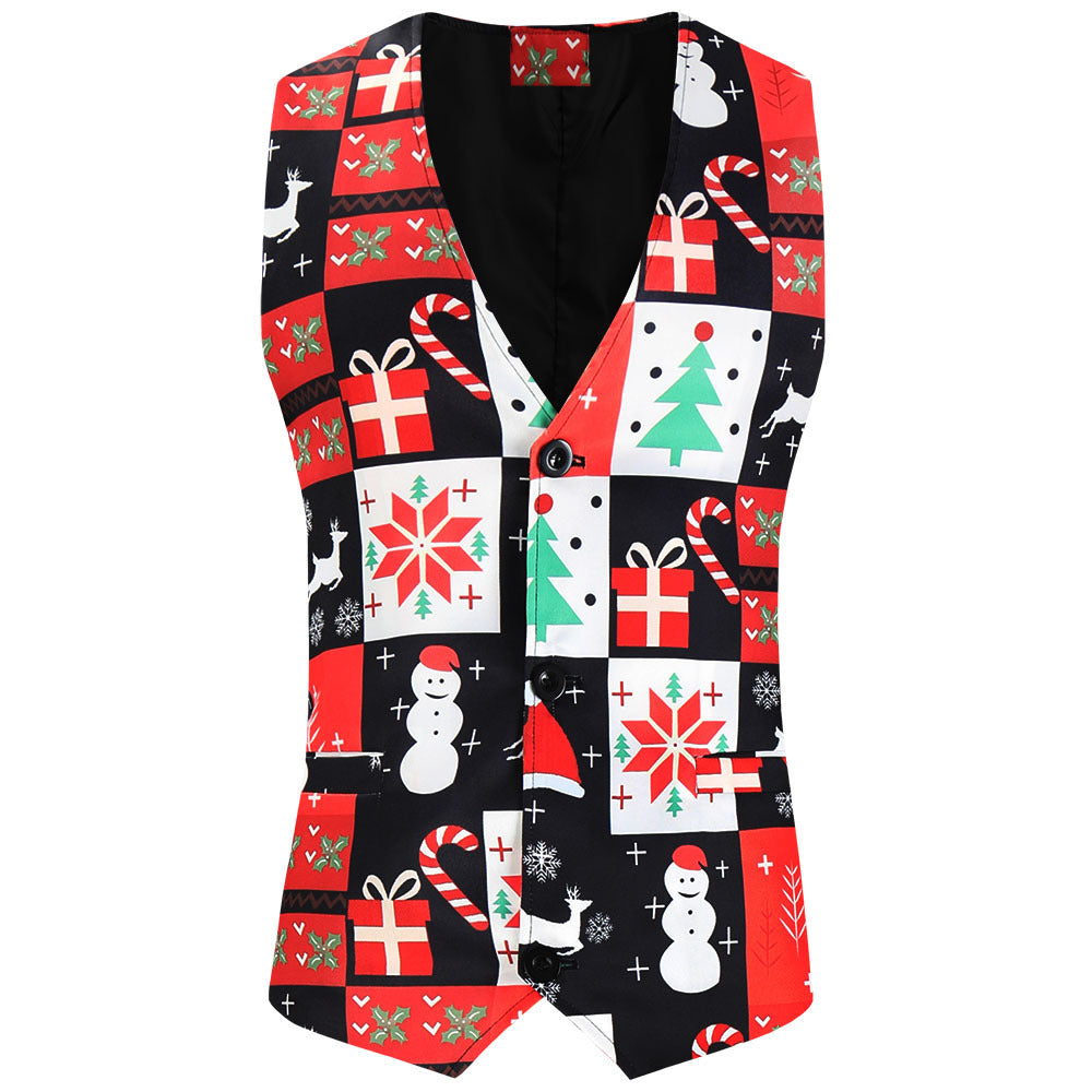 Men's Christmas Vest with Santa Allover Print and Tailored Fit Chichicherry