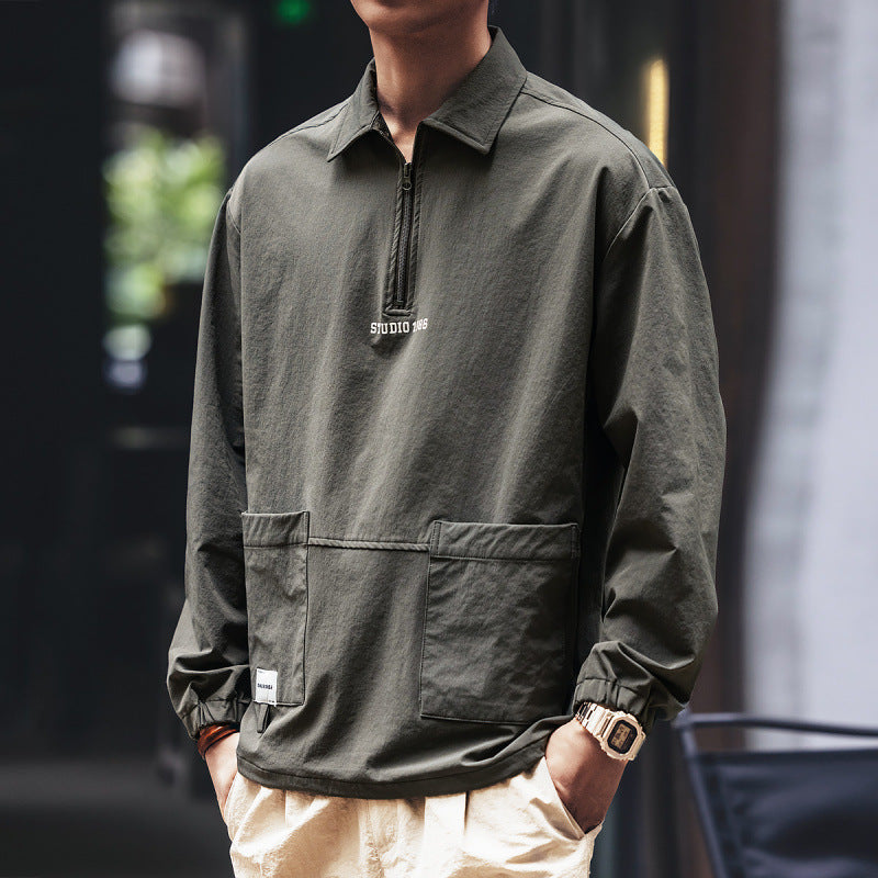 Herren Utility-Halbzip-Pullover mit Hemdkragen und Kängurutaschen Chichicherry