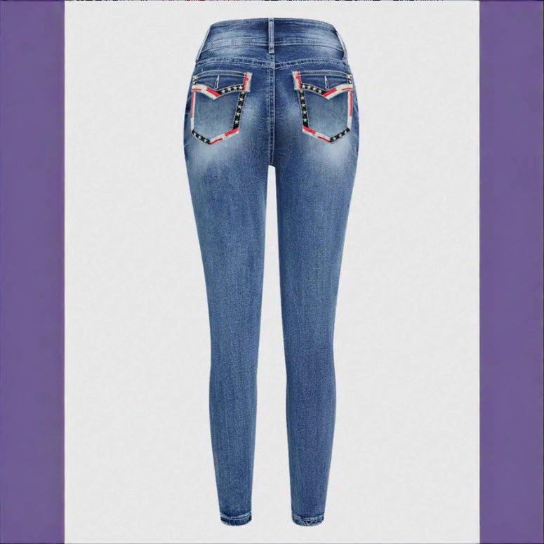 Women High-Waisted Cropped Skinny Jeans with Double Button and Vintage Wash Chichicherry