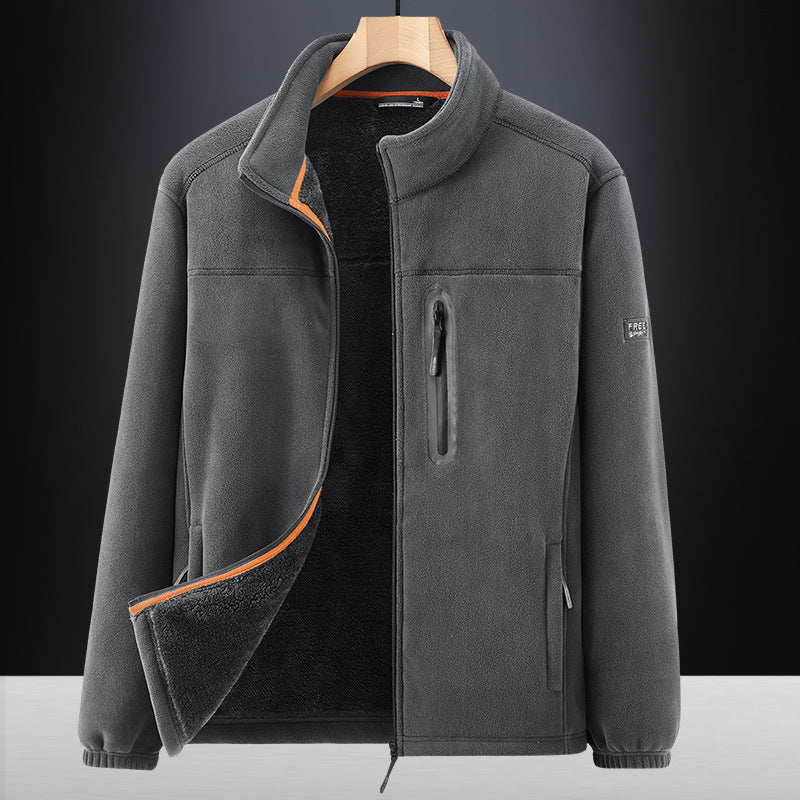 Men's microfleece outdoor jacket with waterproof breast pocket, stand-up collar, and teddy fleece lining Chichicherry