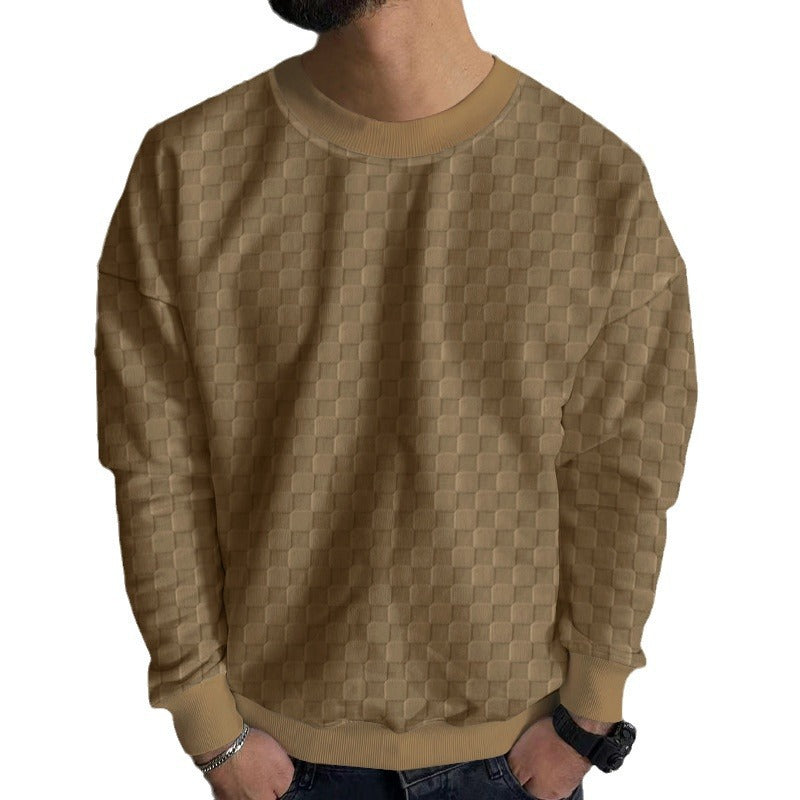 Men's Structured Cotton Sweatshirt with Checked Pattern and Round Neck Chichicherry