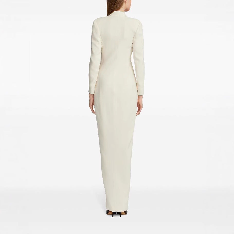 Women’s Long Tuxedo Jacket Dress with Fitted Cut and Leg Slit Chichicherry